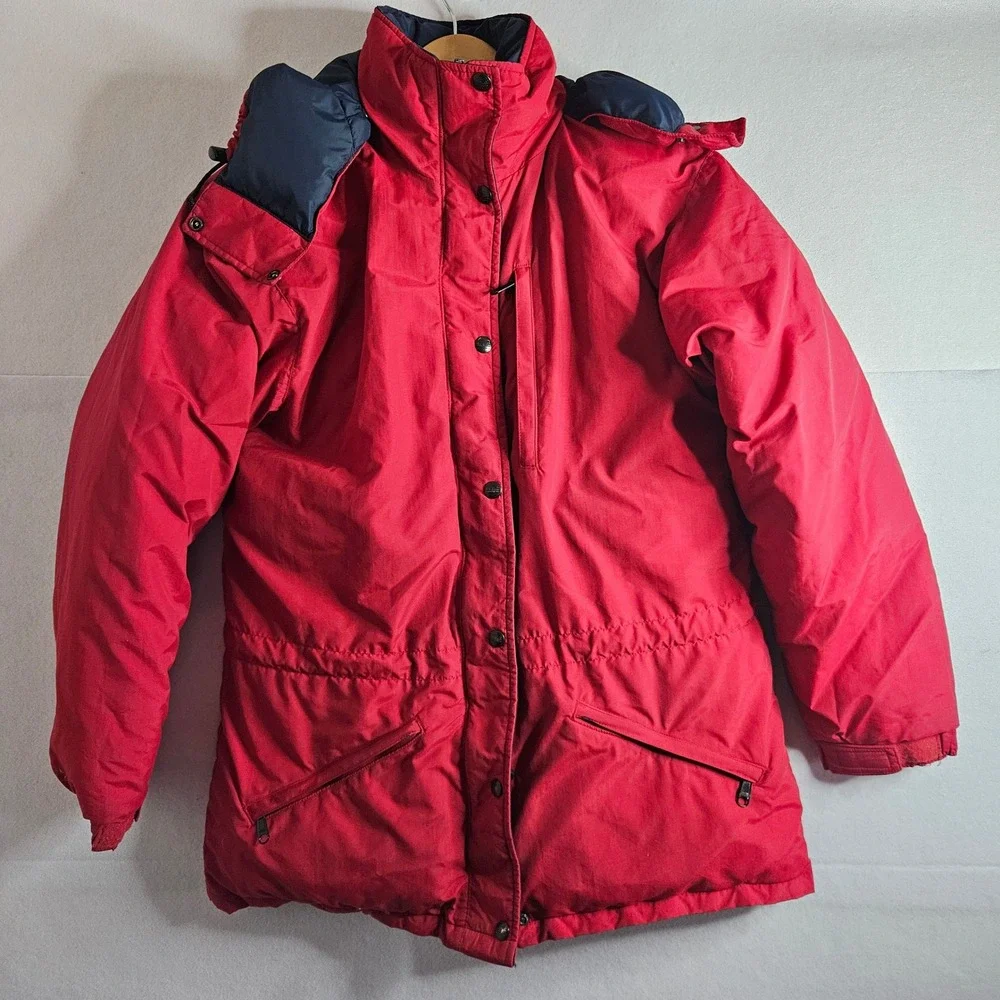 LL Bean Penobscot Parka Jacket Womens Small Red Goose Down Insulated Vintage USA
